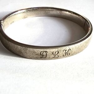Vintage Sterling Silver bracelet monogram DLK Creed hinged bangle 925